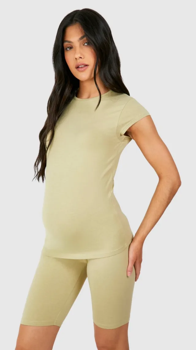 Light Khaki Maternity Soft Touch Cap Sleeve Modal Fitted T-Shirt