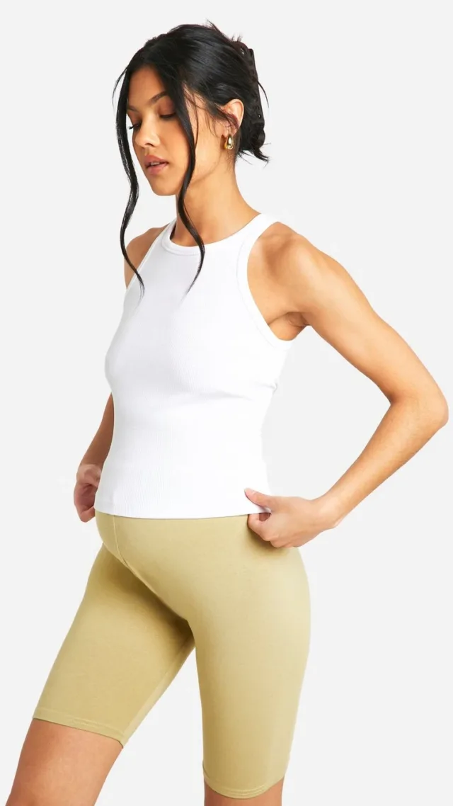 Light Khaki Maternity Soft Touch High Waisted Modal Biker Shorts