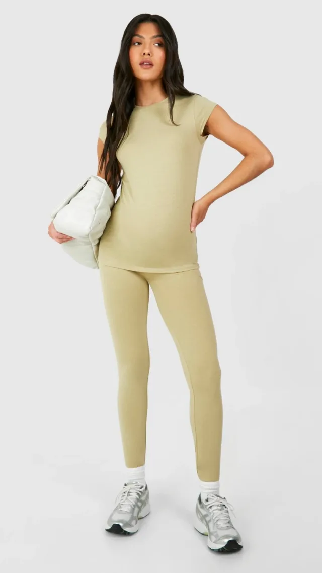 Light Khaki Maternity Soft Touch High Waisted Modal Leggings