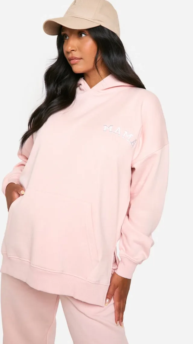 Light Pink Maternity Mama Applique Oversized Hoodie