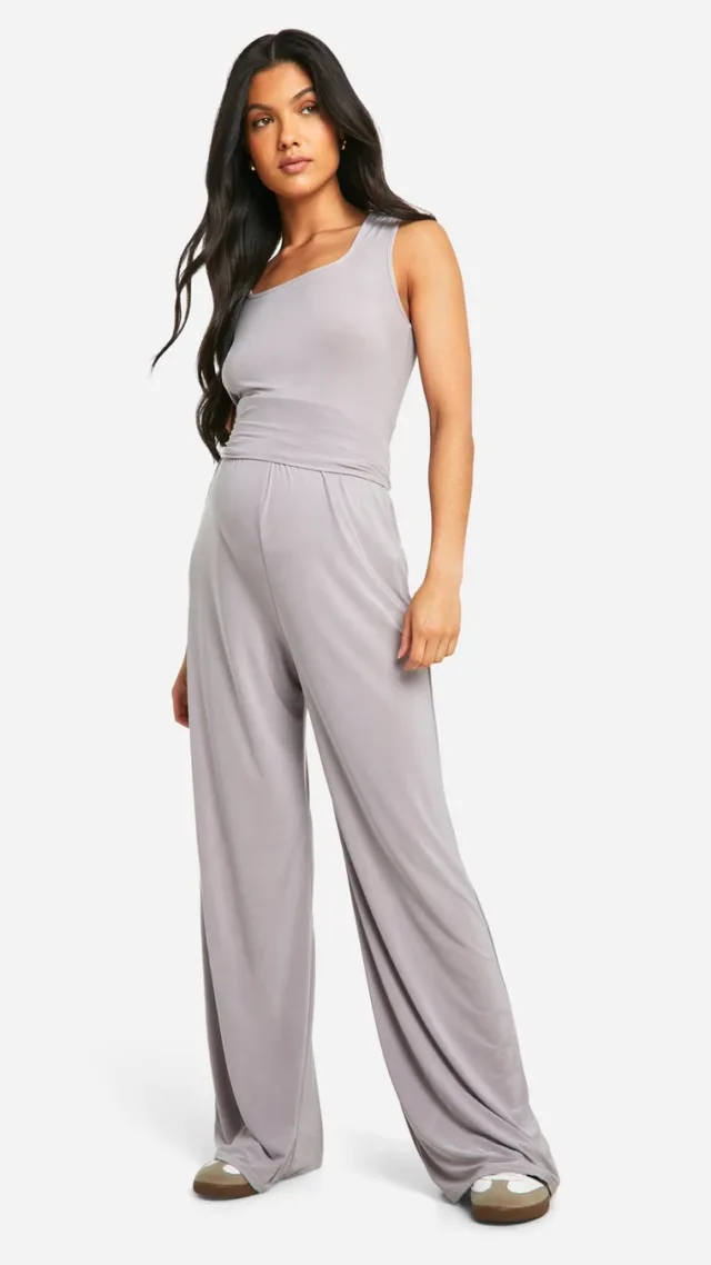 Lilac Grey Maternity Soft Touch Wide Leg Pants