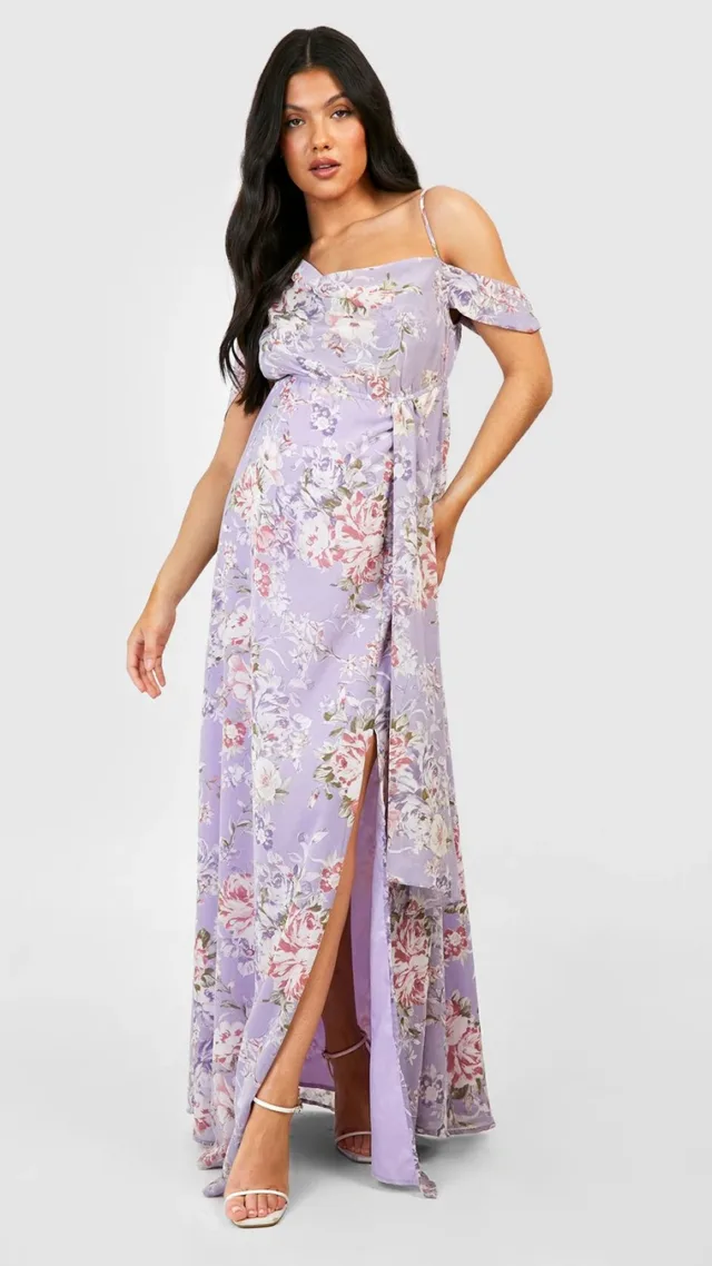 Lilac Maternity Occasion Drape Shoulder Maxi Dress