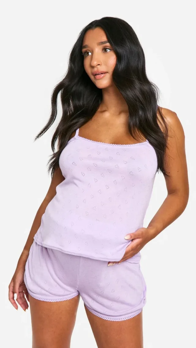 Lilac Maternity Pointelle Lace Trim Cami And Short Pyjama Set