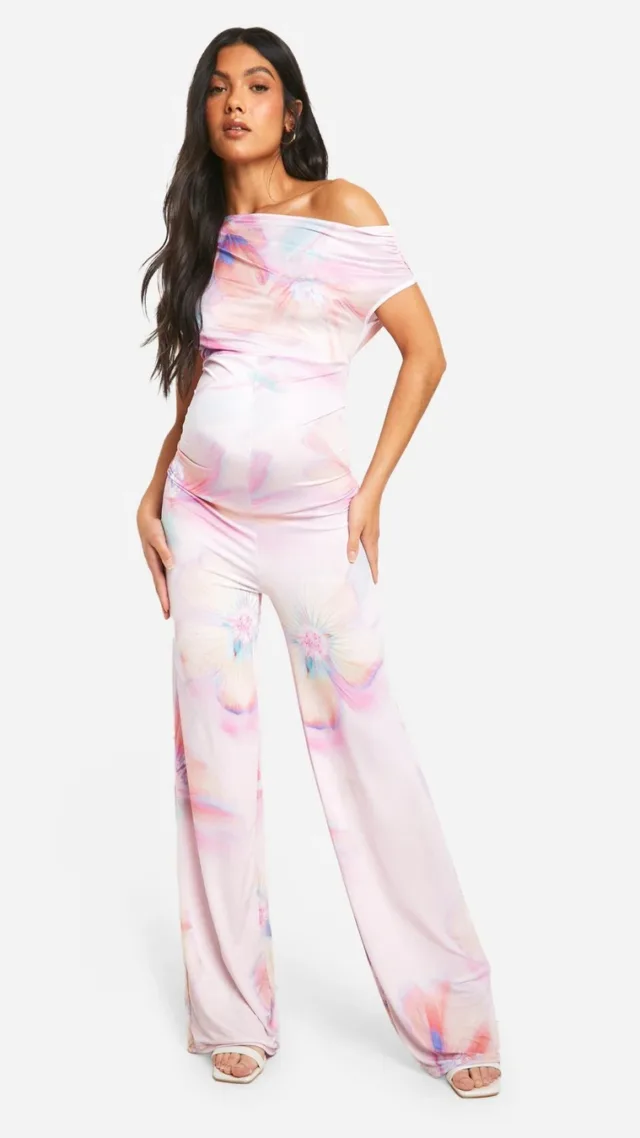 Lilac Maternity Slinky Asymmetric Wide Leg Jumpsuit