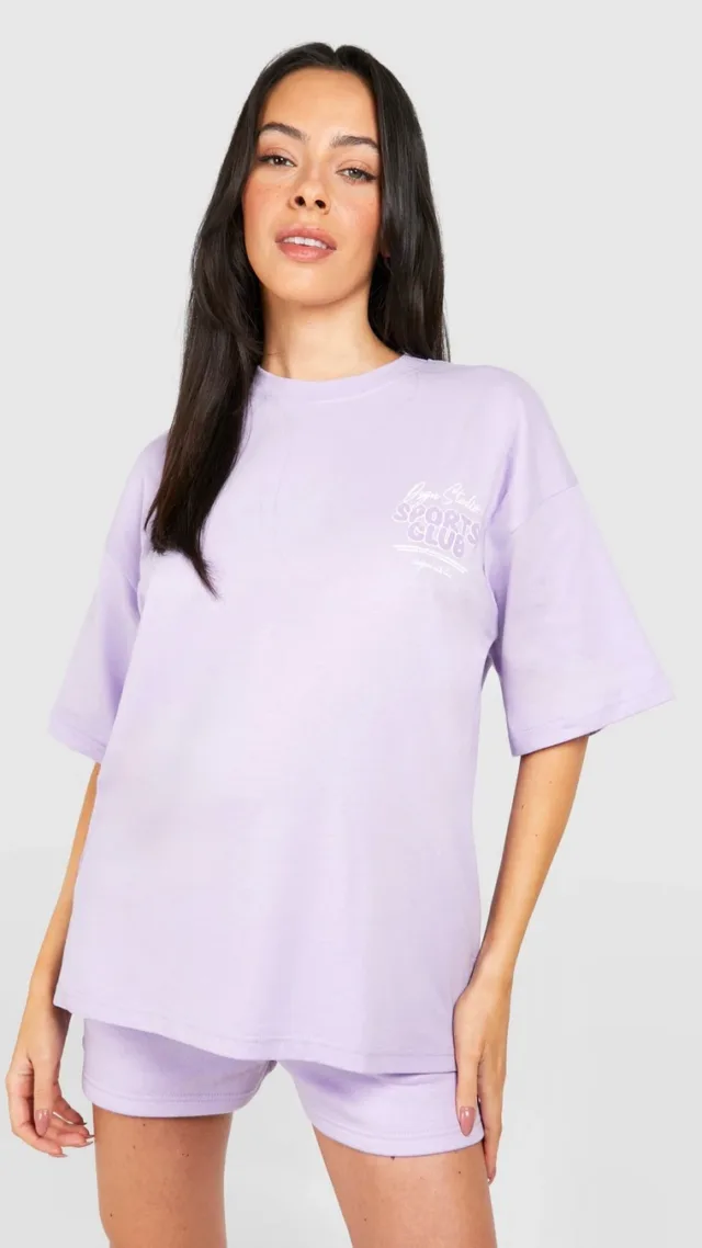 Lilac Maternity Sports Club T-Shirt And Short Tracksuit