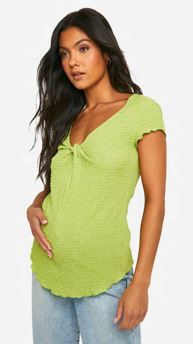 Lime Maternity Textured Knot Front T-Shirt