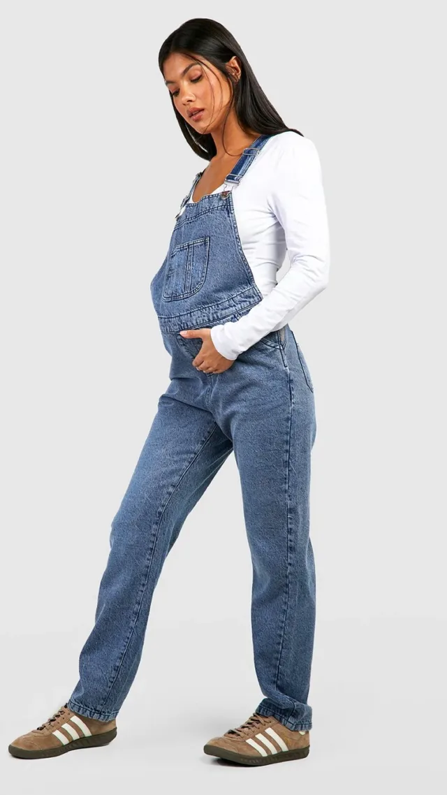 Maternity Blue Wash Straight Leg Overalls