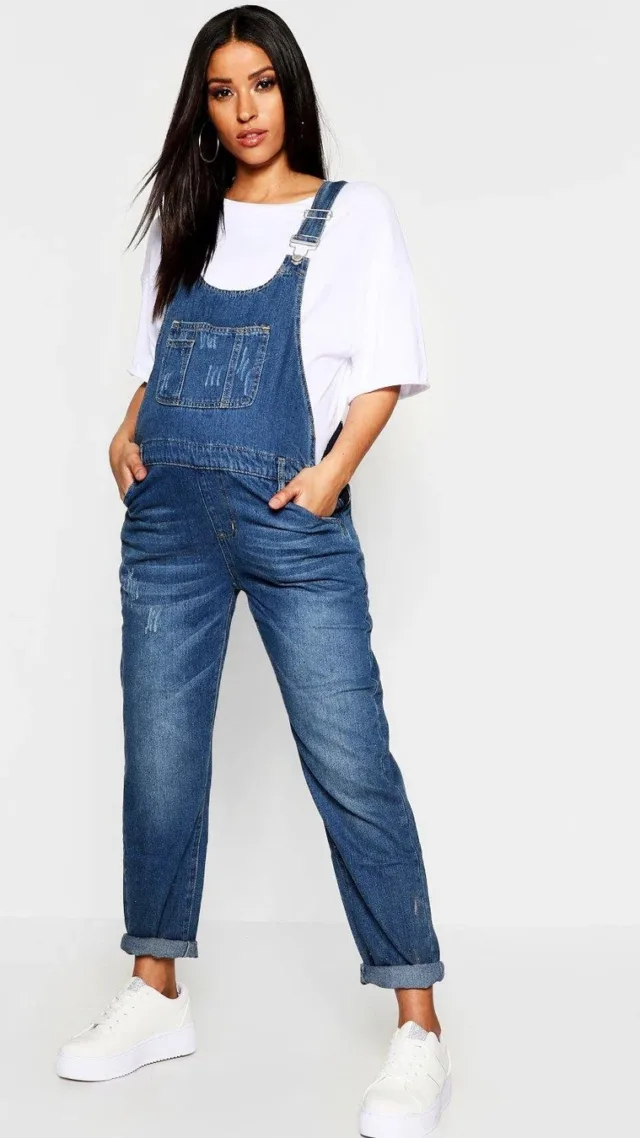 Maternity Mid Blue Wash Overalls