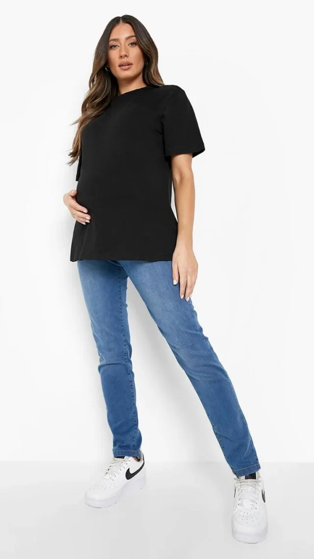 Mid Blue Maternity Over The Bump Skinny Jeans