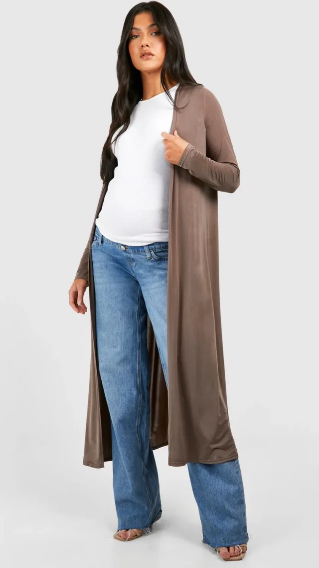 Mocha Maternity Slinky Duster Jacket