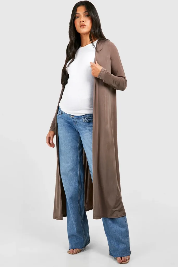 Mocha Maternity Slinky Duster Jacket