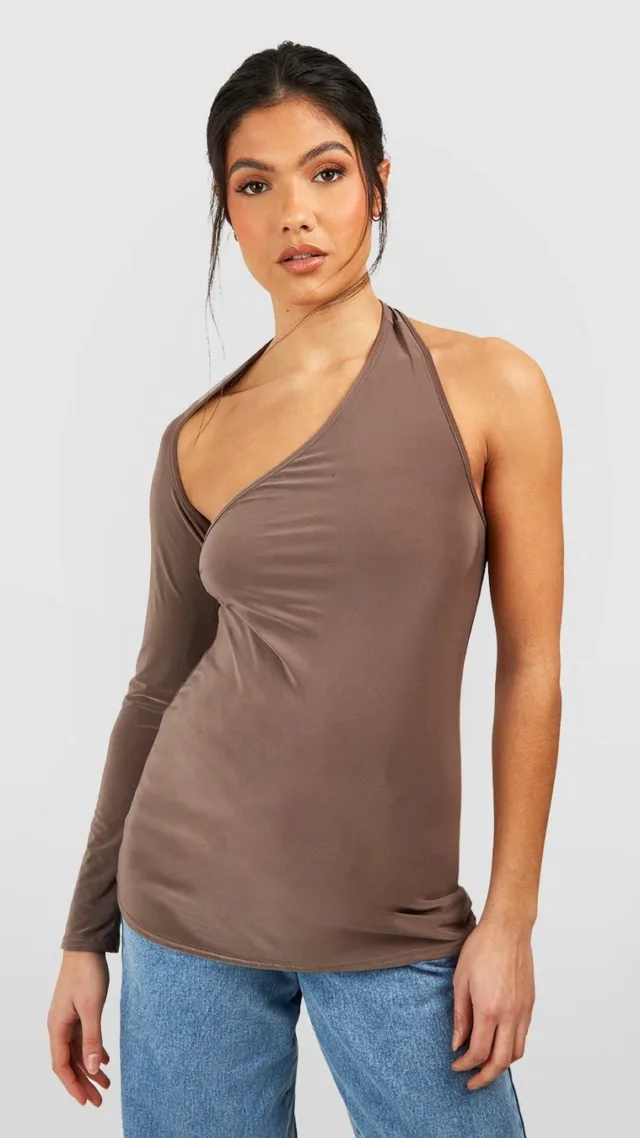 Mocha Maternity Slinky One Sleeve Top