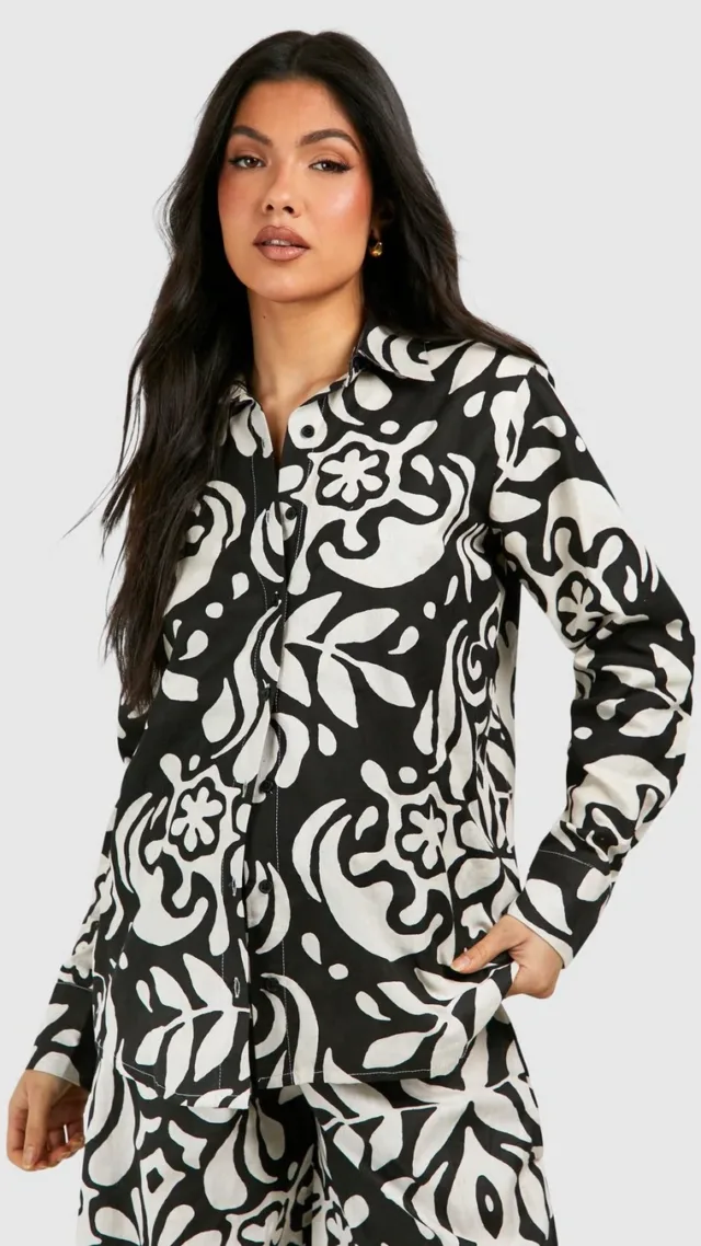 Mono Maternity Abstract Print Linen Look Oversized Shirt