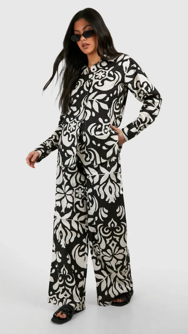 Mono Maternity Abstract Print Linen Look Wide Leg Pants