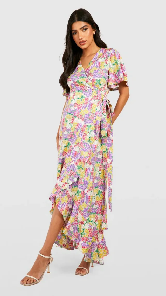 Multi Maternity Floral Ruffle Hem Maxi Dress