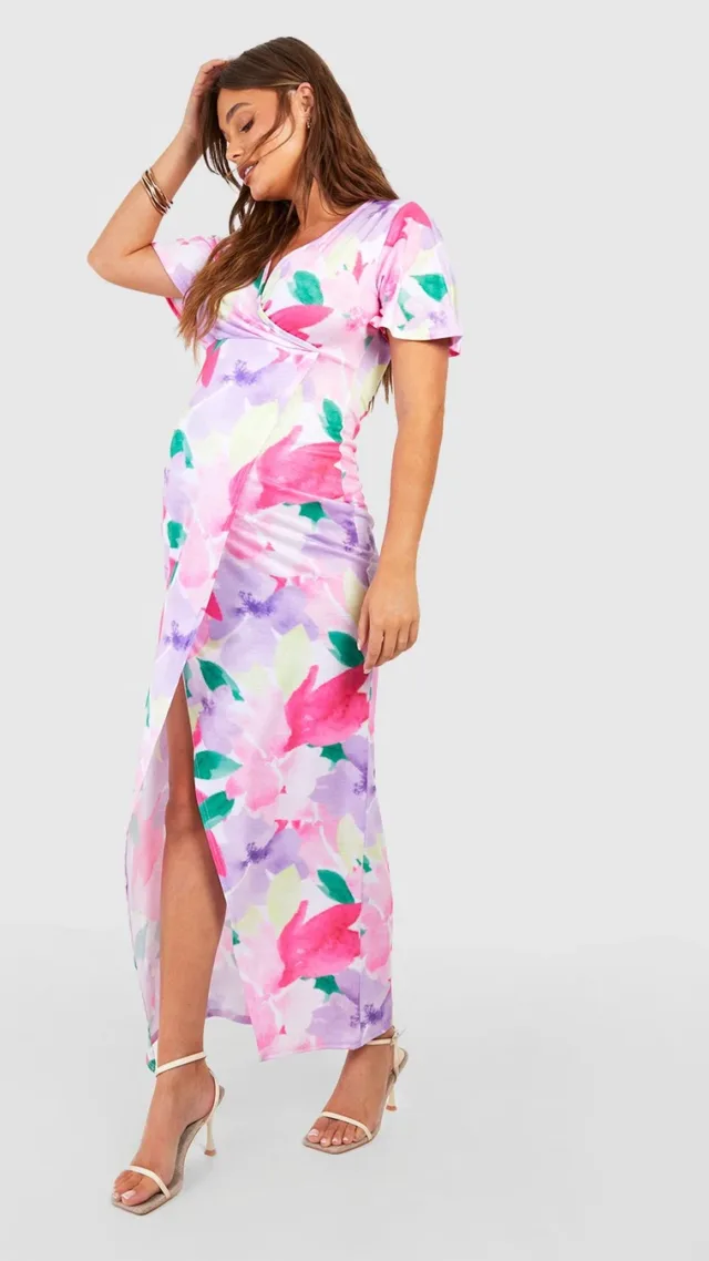 Multi Maternity Floral Wrap Front Maxi Dress