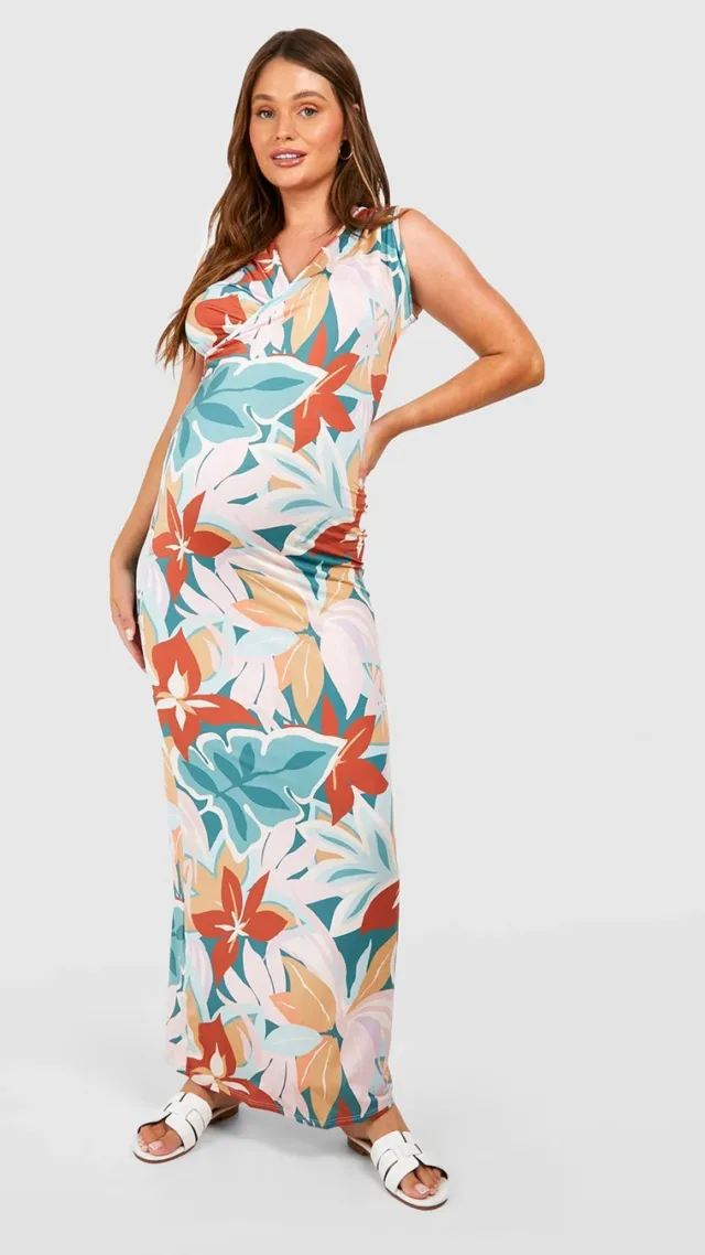 Multi Maternity Floral Wrap Front Maxi Dress