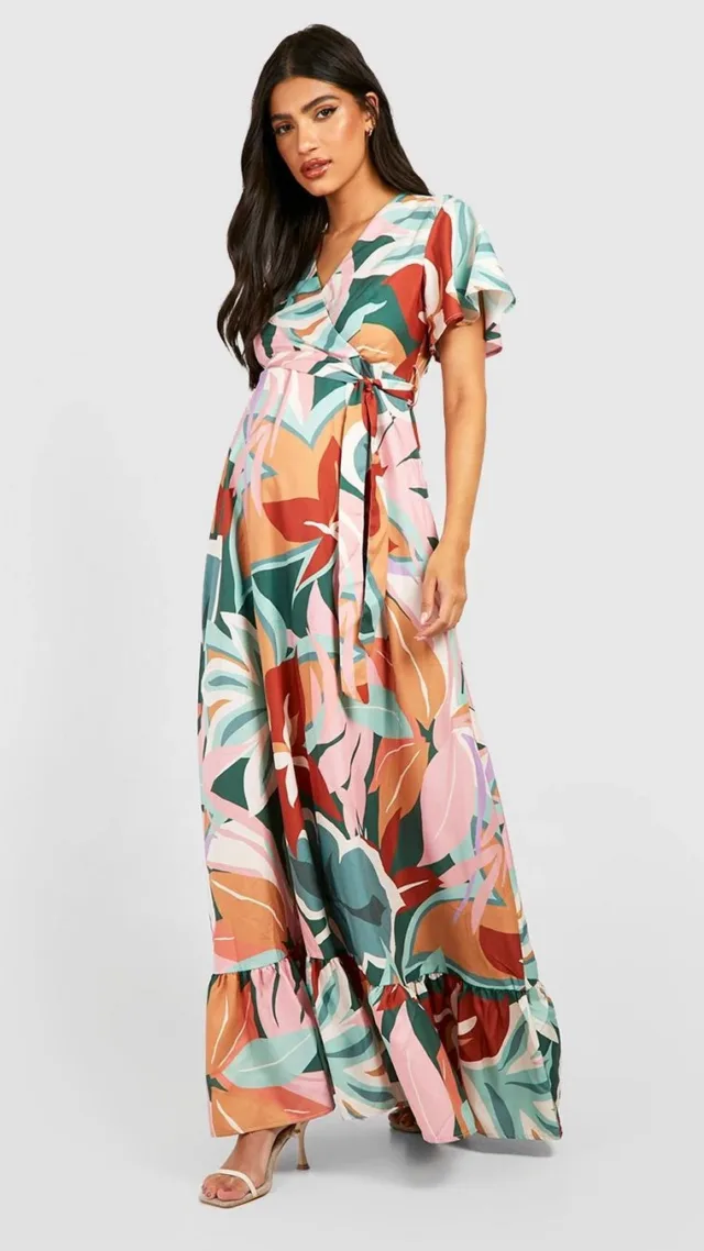 Multi Maternity Printed Wrap Maxi Dress