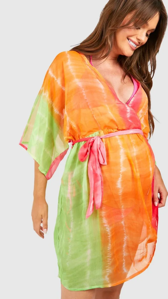 Multi Maternity Tie Dye Wrap Beach Mini Dress