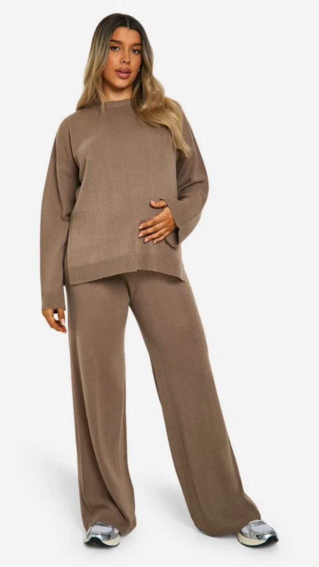 Mushroom Maternity Soft Knit Sweater And Flares Knitted Two-Piece