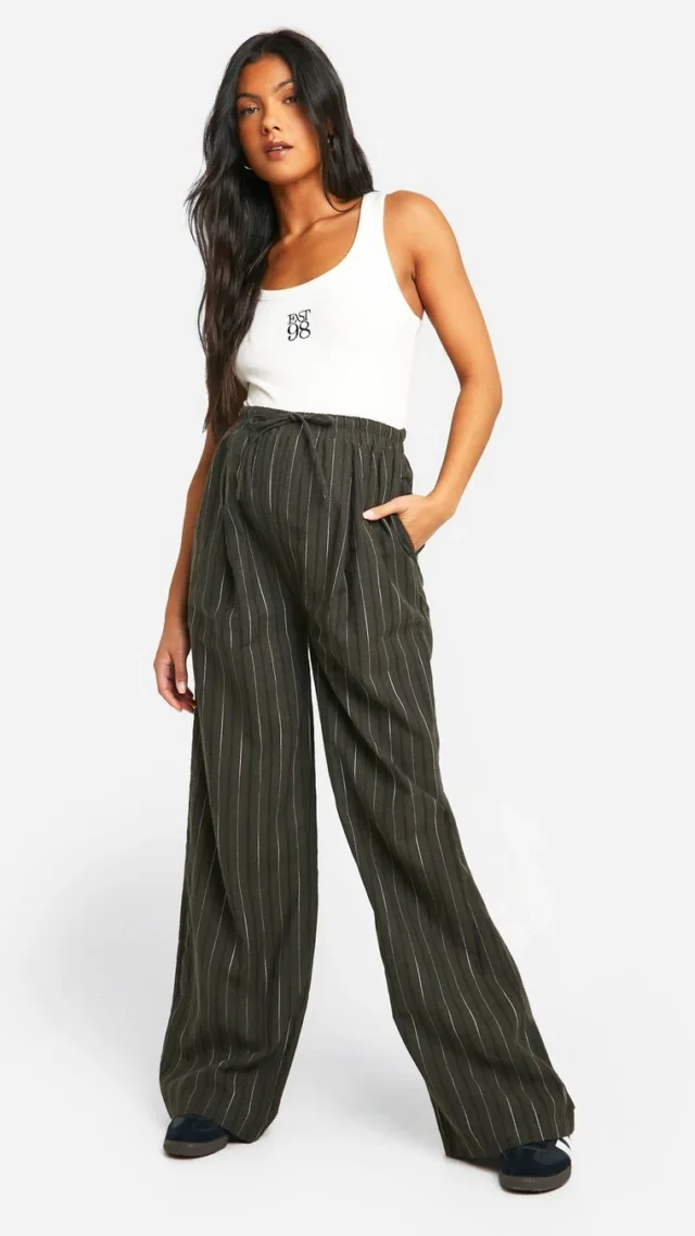 Olive Maternity Elasticated Waist Stripe Pants