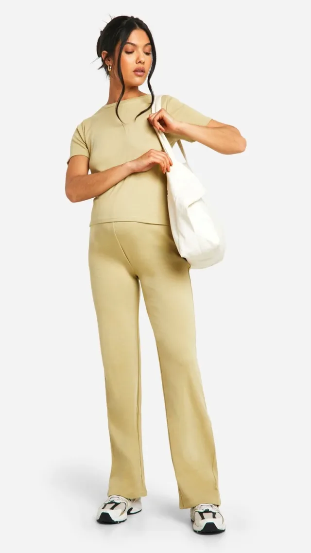 Olive Maternity Ribbed Wide Leg Pants