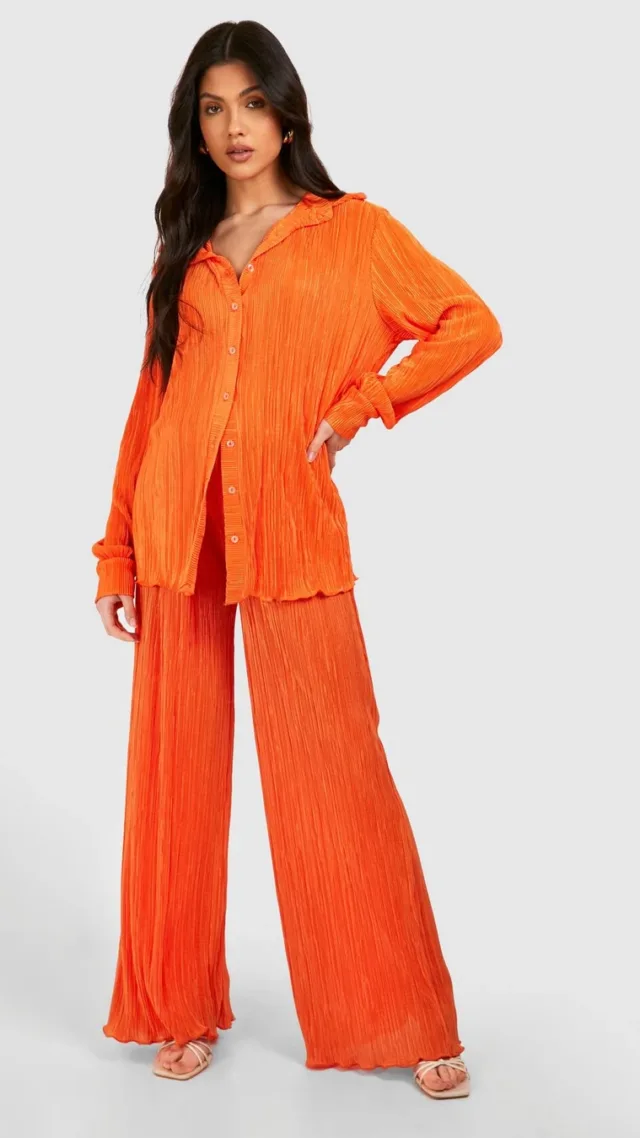 Orange Maternity Wide Leg Plisse Pants