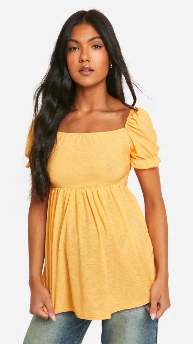 Pale Orange Maternity Jersey Knit Milkmaid Frill Hem Smock Top