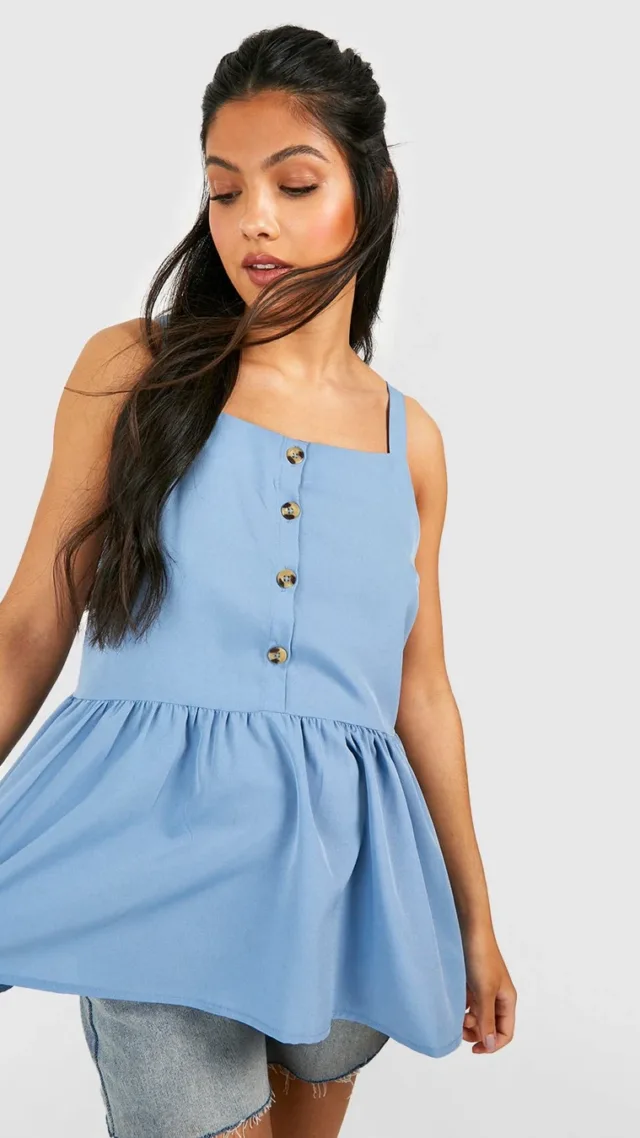 Pastel Blue Maternity Button Front Cami Smock Top