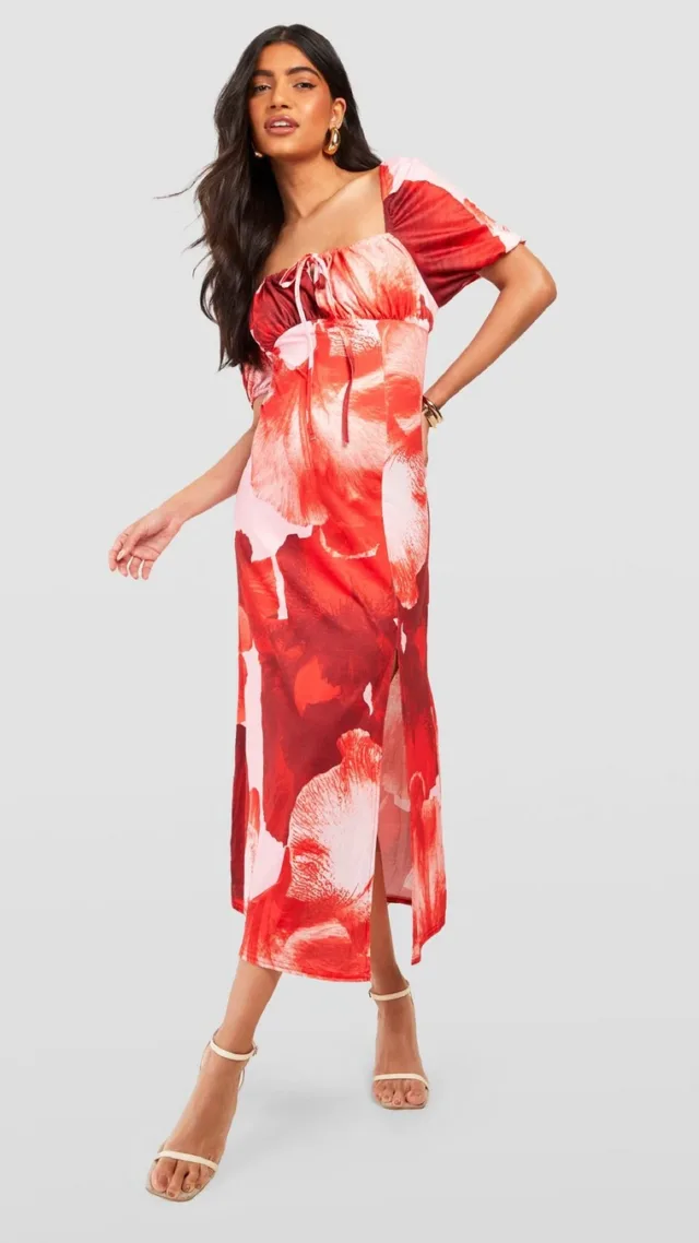 Pink Maternity Floral Milkmaid Midi Dress