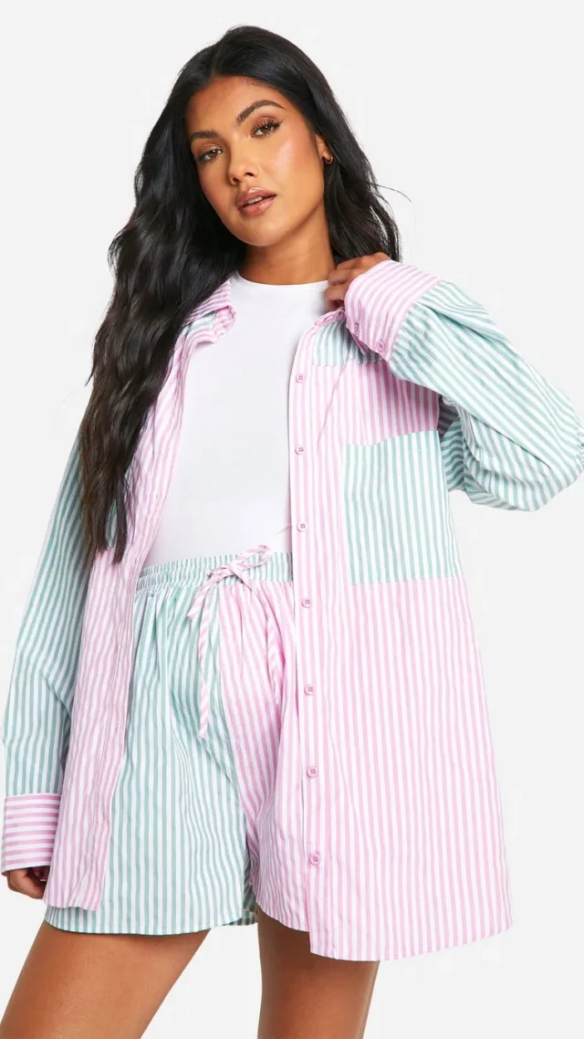 Pink Maternity Multi Stripe Oversized Shirt