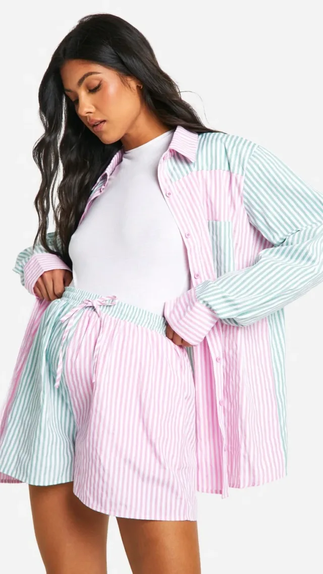 Pink Maternity Multi Stripe Tie Waist Shorts