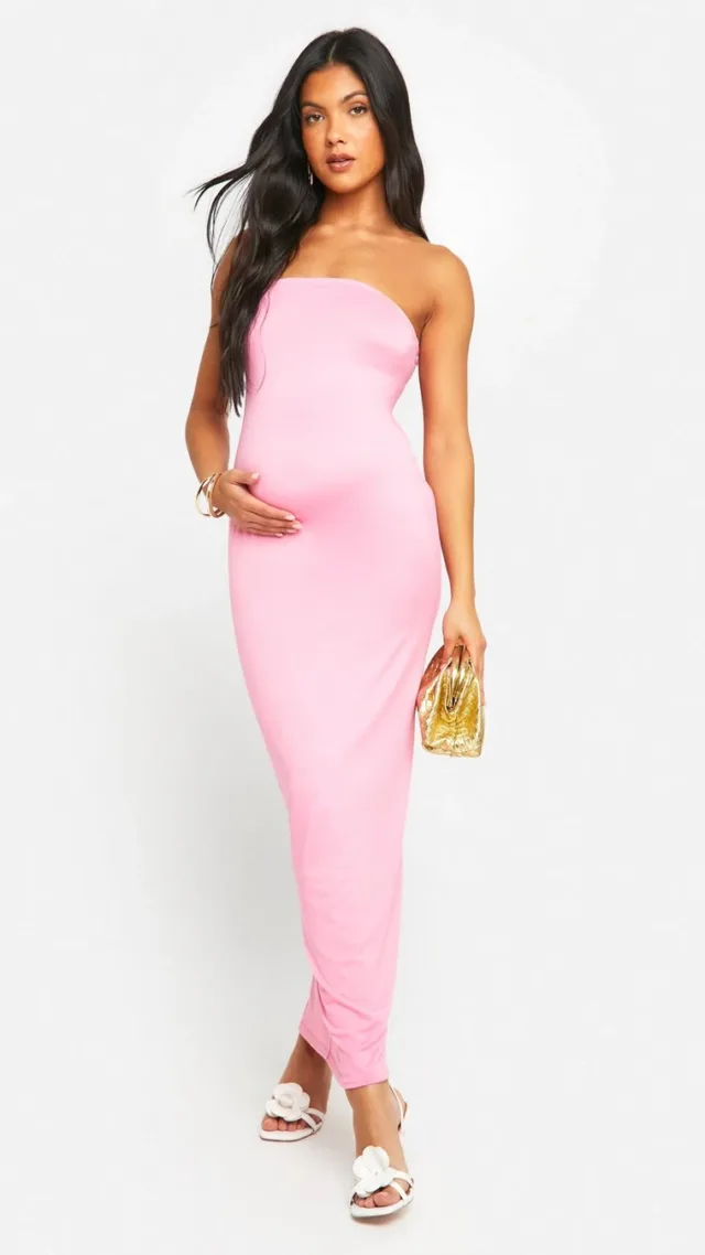 Pink Maternity Super Soft Bandeau Maxi Dress