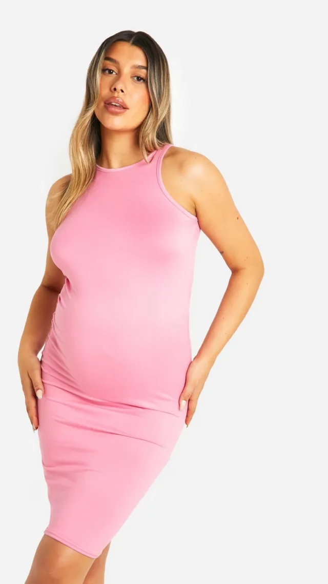 Pink Maternity Super Soft Racer Neck Midi Dress