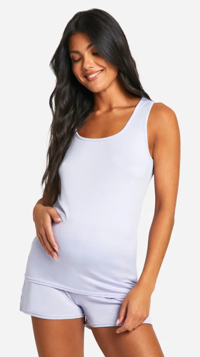 Pink Maternity Super Soft Tank Top And Short Loungewear Set