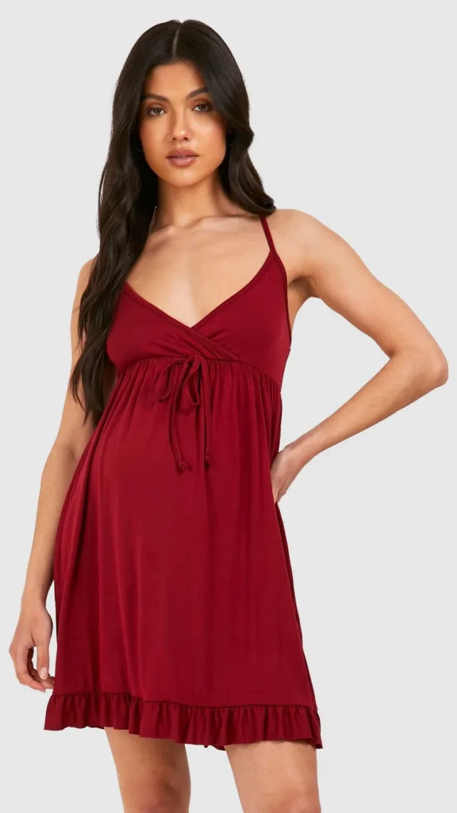 Raspberry Maternity Wrap Front Cami Nightgown