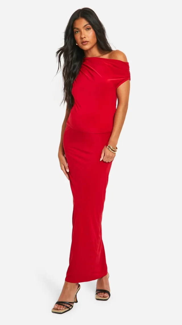 Red Maternity Slinky Maxi Skirt