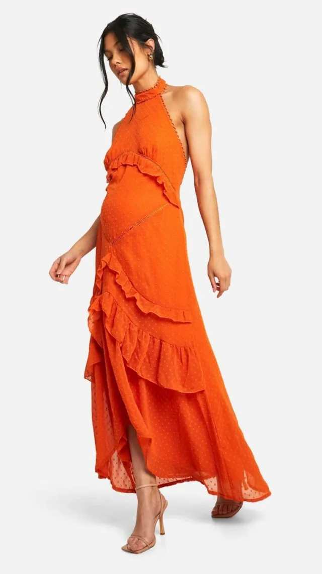 Rust Maternity Dobby Halter Maxi Dress