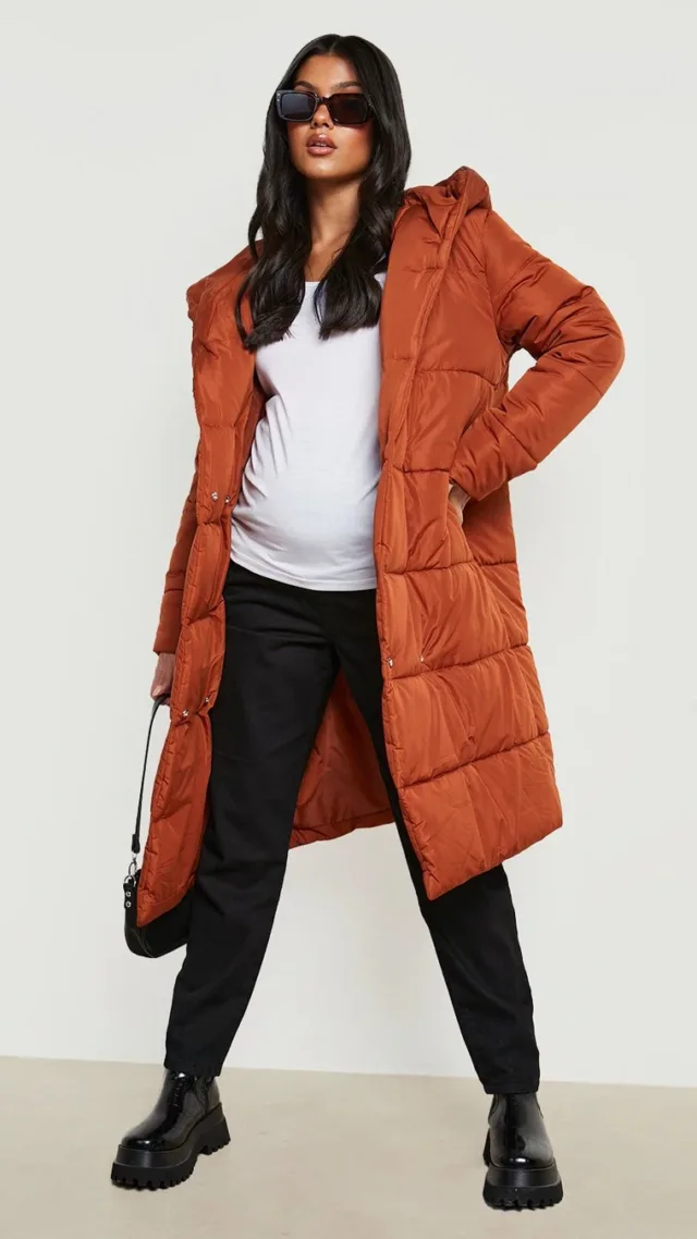 Rust Maternity Wrap Duvet Coat