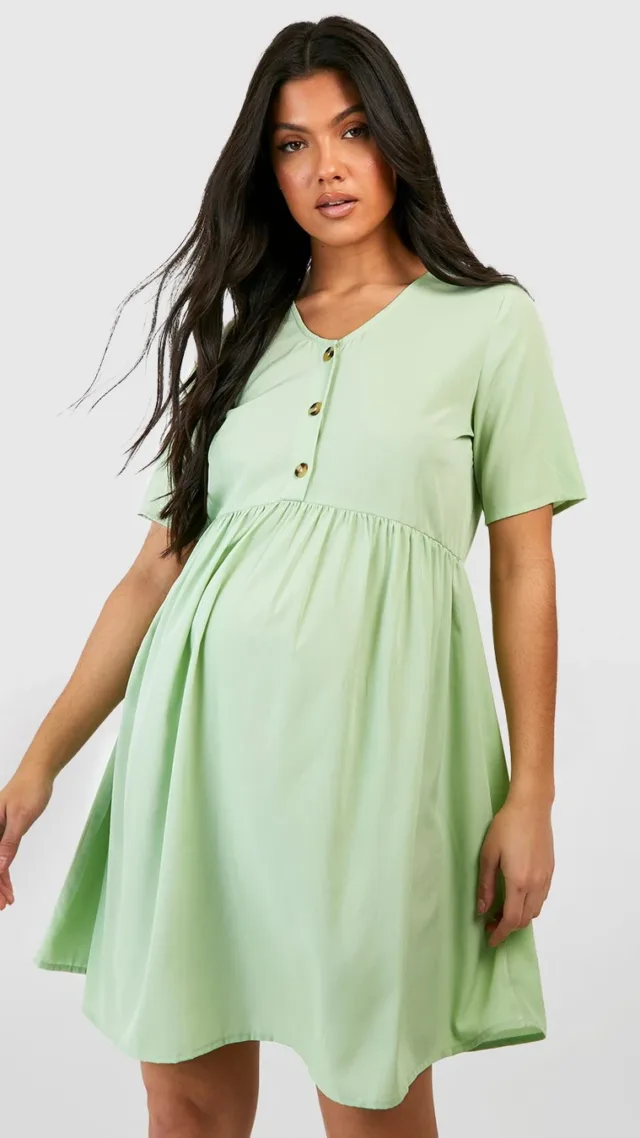 Sage Maternity Button Down Smock Dress