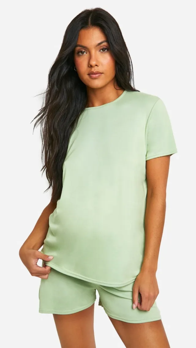 Sage Maternity Super Soft T-Shirt And Short Lounge Set