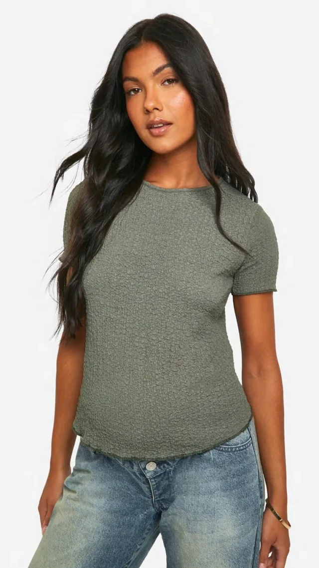 Sage Maternity Textured Lettuce Hem T-Shirt