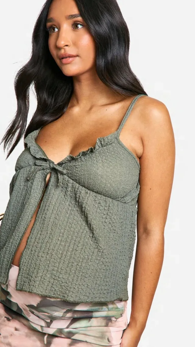 Sage Maternity Textured Strappy Frill Top