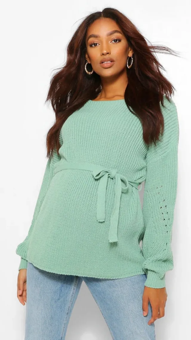 Sage Maternity Tie Waist Sweater