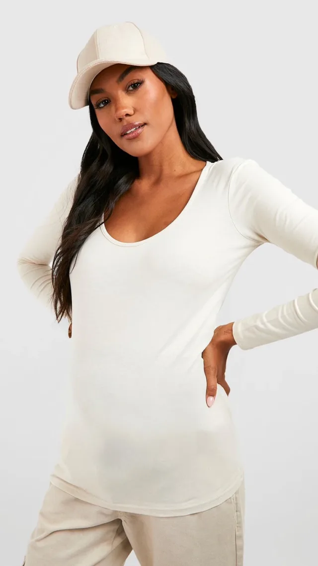 Stone Maternity Basic Long Sleeve Scoop Neck Top