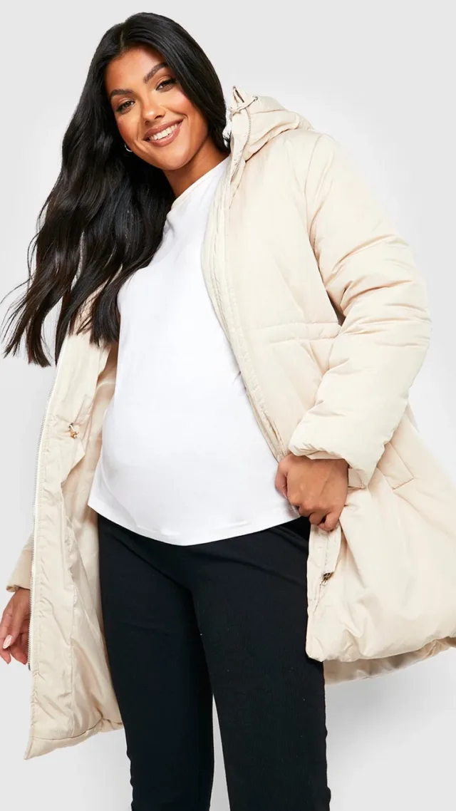 Stone Maternity Drawstring Padded Parka