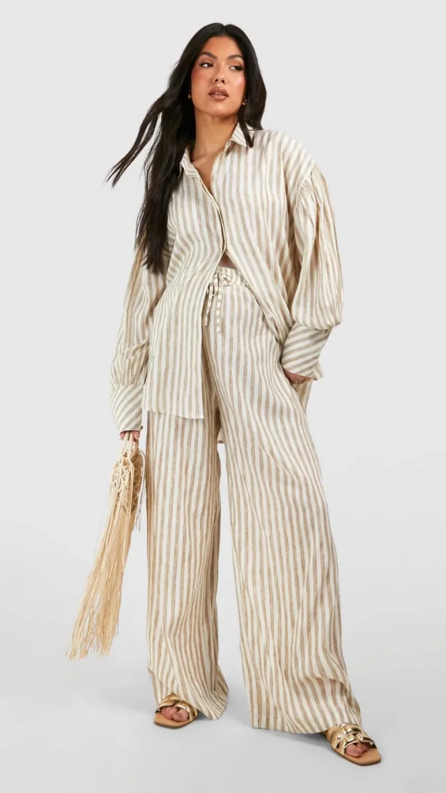 Stone Maternity Linen Stripe Straight Leg Pants