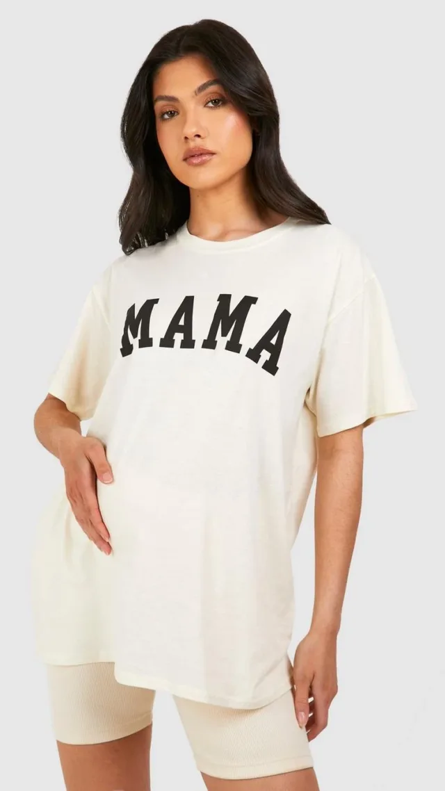 Stone Maternity Mama Print Oversized T-Shirt