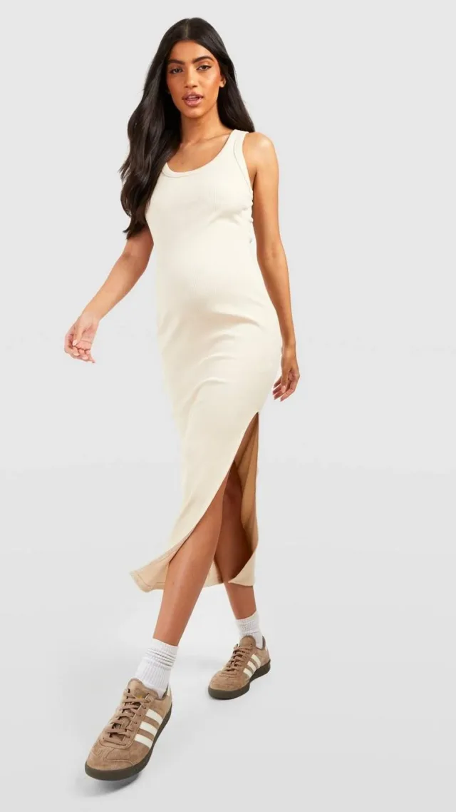 Stone Maternity Premium Rib Split Midi Dress