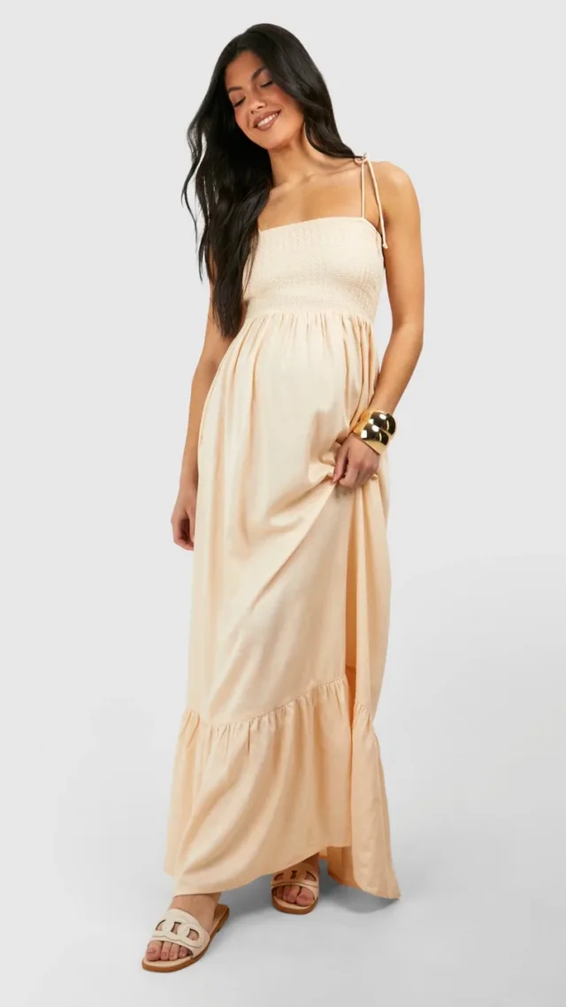 Stone Maternity Shirred Bandeau Maxi Dress